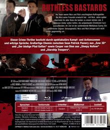 Text oben: "RUTHLESS BASTARDS"
Text unten: "Dieser Crime-Thriller besticht durch spektakuläre Kampf- und Actionszenen und witzige Sprüche."
Bilder: Männer mit Waffen.