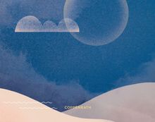 Text "Coppenrath", darunter Wellenlinien. Illustration zeigt abstrakte Landschaft mit Hügeln und Wolken vor blauem Himmel.