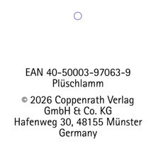 EAN 40-50003-97063-9, Plüschlamm. Oben ein kleiner lila Kreis auf weißem Hintergrund.