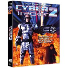 Der Text lautet: „CYBER Tracker 2“. Darunter: „Die Rückkehr der Core-Tracker - Tod und Terror in neuer Qualität!“ Ein Mann in Roboteranzug.