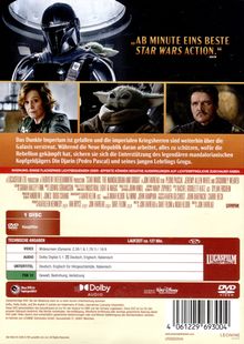 "Ab Minute eins beste Star Wars Action." Ein mandalorianischer Krieger mit Baby-Alien und Szenenbilder. Details zur technischen DVD-Ausstattung.