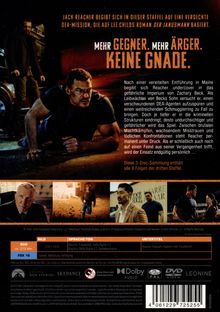 Jack Reacher geht auf DEA-Mission, basierend auf Lee Childs Roman. "Mehr Gegner. Mehr Ärger. Keine Gnade." DVD-Cover.