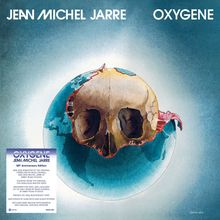 "Jean Michel Jarre Oxygene" oben, Bild eines Planeten mit einem abblätternden Totenkopf darauf.