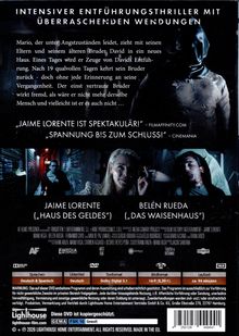 INTENSIVER ENTFÜHRUNGSTHRILLER MIT ÜBERRASCHENDEN WENDUNGEN. Oben finsterer Mensch mit Kapuze, unten Filmszenen.