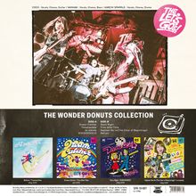 "The Wonder Donuts Collection" mit zwei Songseiten. Oben spielen Musiker auf einer Bühne. Unten vier bunte Albumcover.