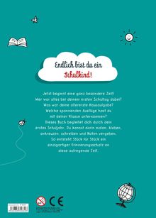 "Endlich bist du ein Schulkind!" in einer Wolke. Fröhliche Symbole wie Buch, Sonne, Stern, Marienkäfer und Globus.