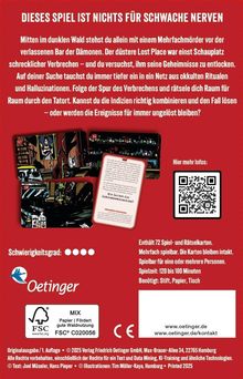 Text oben: "DIESES SPIEL IST NICHTS FÜR SCHWACHE NERVEN". Unten: "Schwierigkeitsgrad: ●●●●". Illustration mit Karten.