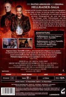 Text oben: "Der blutige Abschluss der Original Hellraiser-Saga"
Zwei Männer, einer mit stacheligem Kopf, der andere hält einen würfelförmigen Gegenstand.
