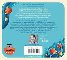 "Alle Texte zum Mitsingen im Booklet. Husch, husch, ins Bettchen, kleiner Stern. Gesungen von Rainer Bielfeldt."  
Herbstliche Illustrationen.