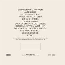 STRAßEN UND KURVEN, 11 weitere Titel, Live Aufnahme am 21. Juli 2026, Klanguru Aachen, Michael Witte. Logo Timezone records.