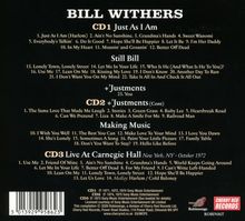 Dieses Werk zeigt eine Musiksammlung von Bill Withers mit Titeln und Albumkategorien, darunter "CD1 Just As I Am" und "CD3 Live At Carnegie Hall".