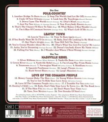 Disc One: FOLK-COUNTRY, LEAVIN' TOWN. Disc Two: NASHVILLE REBEL, LOVE OF THE COMMON PEOPLE. Unten: BGO Records-Logo.