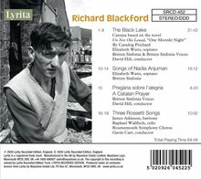 "Richard Blackford. The Black Lake 31:42, Songs of Nadia Anjuman 18:12, Pregària sobre l’alegria 4:43, Three Rossetti Songs 10:02."  
Links ein Foto eines Mannes in einem Dorf. Oben links ein grünes "Lyrita" Logo.