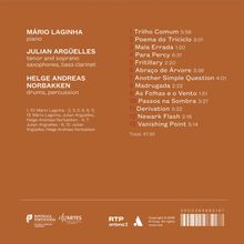 MÁRIO LAGINHA piano, JULIAN ARGÜELLES saxophones, HELGE ANDREAS NORBAKKEN drums. Titel wie "Trilho Comum 5:58". Total: 47:30.