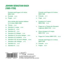 JOHANN SEBASTIAN BACH (1685-1750). Liste von Präludien und Fugen mit BWV-Nummern und Zeitangaben. Lawo Classics Logo.