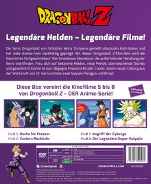 Titel: Dragon Ball Z. Text: "Legendäre Helden – Legendäre Filme!" Enthält Filme 5-8. Abbildungen von Charakteren in Action-Posen.