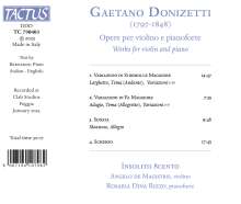 Gaetano Donizetti (1797-1848): Werke für Violine &amp; Klavier, CD