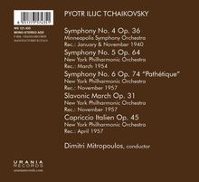 PYOTR ILIJC TCHAIKOVSKY, Symphonien und Werke, dirigiert von Dimitri Mitropoulos. Aufnahmeorte und -daten aufgelistet.