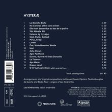 Titel: HYSTERÆ. Liederliste: 17 Titel. Gesamtspielzeit: 68:40. Ensembles: Les Itinérantes. Unterstützt von ADAMI. Logos: PENTATONE, Les Itinérantes, Adami.