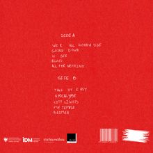 Text: SIDE A mit Titeln wie "WER ALL GONNA DIE" und SIDE B mit "TAKE IT EASY". Roter Hintergrund. Unten Logos.