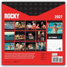 „ROCKY 2027“. Szenen aus Boxkämpfen, Training und ikonische Filmsequenzen in einem Kalenderlayout.