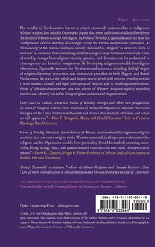 Ein violetter Hintergrund mit akademischen Texten über Yoruba-Glauben, Zitate von Gelehrten, ISBN, "Duke University Press".