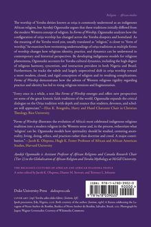 Ein Buchcover mit Texten über Yoruba-Götterverehrung, westlichen Einfluss und religiöse Harmonie. Autoren- und Verlagshinweise.