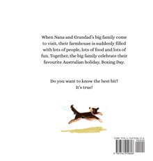 Text erzählt von Nana und Grandad's Familie, die Boxing Day feiern. Darunter eine Illustration eines laufenden Hundes.