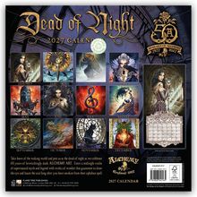 "Dead of Night 2027 Calendar". Oben zwölf Monatsbilder, unten kunstvolle Illustrationen und Kalenderübersichten.