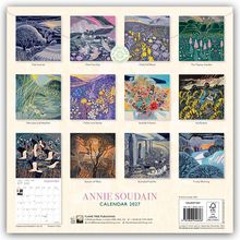 Mehrere Illustrationen mit Titeln: Pale Sunrise, One Fine Day, Chalk Hill Blues, The Topiary Garden. Annie Soudain Kalender 2027.