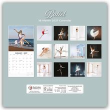 "Ballet. 16-Month 2027 Calendar". Zeigt Tänzer in verschiedenen Posen. Januarbild zeigt Tänzerin am Strand.