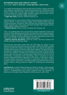 "RETHINKING PEACE AND CONFLICT STUDIES" ist die Überschrift, gefolgt von Kommentaren und einer Zusammenfassung des Buchinhalts.