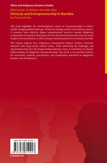 Titel: "Ethnicity and Entrepreneurship in Namibia". Roter Hintergrund, ISBN unten, silberne Silhouetten im Hintergrund.