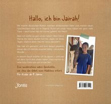 „Hallo, ich bin Jairah!” Text über Jairahs Leben in Nigeria, sehnlicher Wunsch nach einem Pferd. Foto zeigt Jairah mit Pferd.