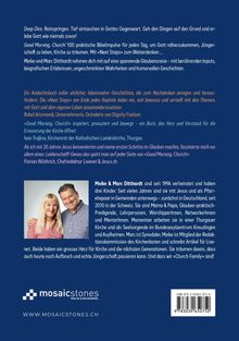 Texte: Titel "Deep Dive" und "Good Morning, Church!" mit Beschreibung. Zitate von Rahel Arizmendi, Ivan Trajkov und Florian Wüthrich. Infos zu Meike & Marc Ditthardt. Unten Logos: mosaic stones und ISBN. Bild: Ein Paar lächelnd.


