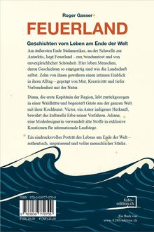 Titel: "FEUERLAND". Geschichten von Leben, Mut und Naturverbundenheit am Ende der Welt. Wellenmotiv am unteren Rand.