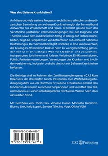 Text über seltene Krankheiten, deren rechtliche Bewertung und Beiträge von verschiedenen Autoren. ISBN unten links, EIZ-Logo rechts.