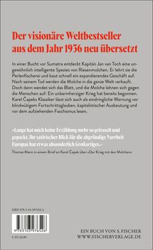 Text: "Der visionäre Weltbestseller aus dem Jahr 1936 neu übersetzt. Kapitän entdeckt Riesenmole auf Sumatra..."  
Unten: Preis und Verlagshinweis.