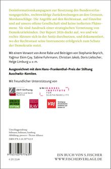 Text über Desinformationskampagnen und Demokratie im Report 2026. Logos von ZEIT-Stiftung, Uni Kassel, VDJ, Amadeu Antonio Stiftung.