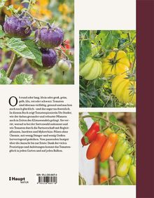 Text über Tomatenvielfalt und Anbau, begleitet von Bildern verschiedener Tomaten in lila, gelb und rot.