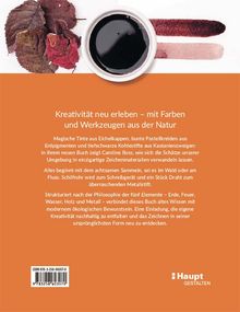 Kreativität neu erleben – mit Farben und Werkzeugen aus der Natur. Oben: Blätter, Schale mit Flüssigkeit, Farbspuren.