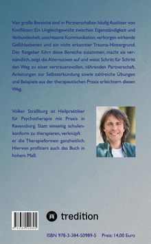 Vier Bereiche in Partnerschaften: Ungleichgewicht, unachtsame Kommunikation, Gefühle, Trauma. Praxis in Ravensburg. Foto eines Mannes rechts. ISBN und Preis unten.