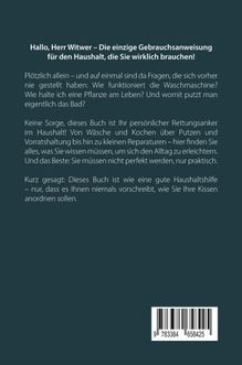 Text: Anleitung für alleinstehende Männer im Haushalt, mit praktischen Tipps zu Reinigung, Kochen und Reparaturen.