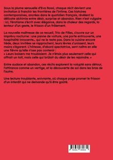 Ein Text beschreibt sinnliche Erzählungen von Eva Rossi, die Eleganz und Erotik im Alltag erforschen. Enthält ISBN-Code.