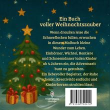 Ein Buch voller Weihnachtszauber. Ein geschmückter Weihnachtsbaum mit goldenen Sternen und zwei Geschenken darunter.