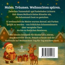Text über einem weihnachtlichen Hintergrund mit Santa, Geschenken, Rentier und winterlicher Landschaft.