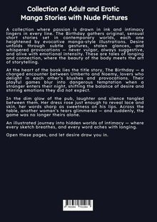 "Collection of Adult and Erotic Manga Stories with Nude Pictures." Text beschreibt erotische Manga-Erzählungen voller Leidenschaft.