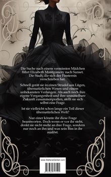 Text erzählt von Elizabeth Montgomerys Suche nach einem vermissten Mädchen, die sie in eine dunkle Welt führt. Silhouetten.