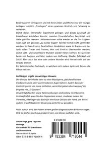 Texte über literarisches Experiment und Klappentext. ISBN: 978-3-384-71804-4. Schwarzer Barcode unten.