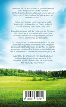 Texte beschreiben Sofias Probleme mit Beziehung und Beruf. Unten ist eine Barcode-Grafik, Hintergrund: grüne Wiese, Wald.